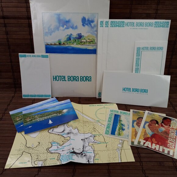 Hotel Bora Bora Tahiti French Polynesia Vintage Ephemera Lot Map Postcards - Picture 1 of 12